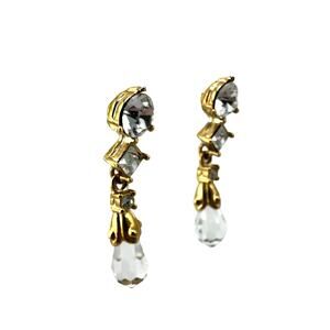 Vintage Roman Crystal Briolette Rhinestone Dainty Gold Tone 1.25" Earrings